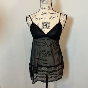 Gilligan & OMalley Black‎ Lace Babydoll Chemise Sheer Lingerie Sleepwear Small